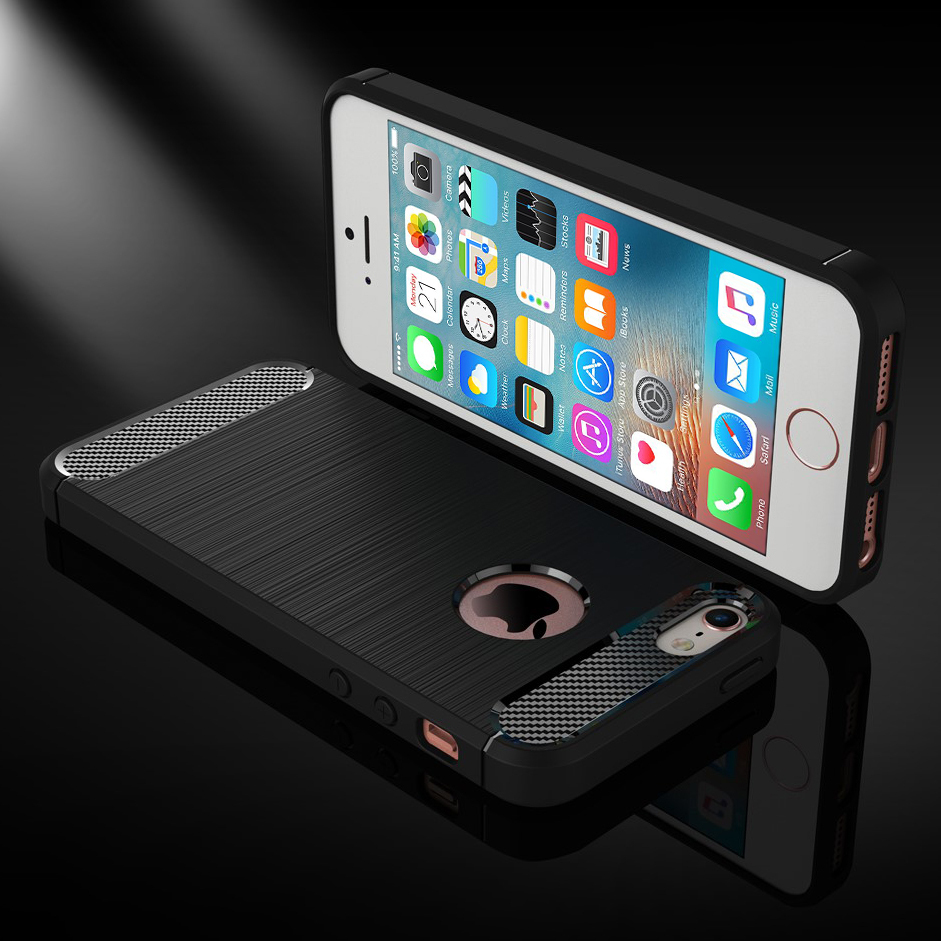 Flexi Slim Carbon Fibre Case for Apple iPhone 5 / 5s / SE (1st Gen) - Brushed Black